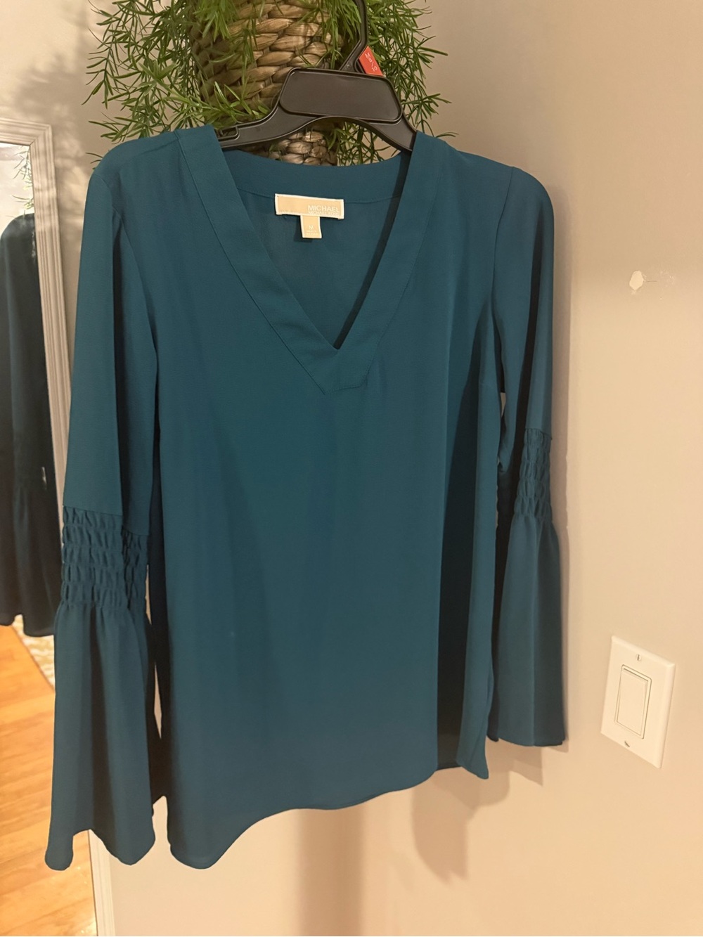Michael Kors Teal V-Neck Bell Sleeve Blouse